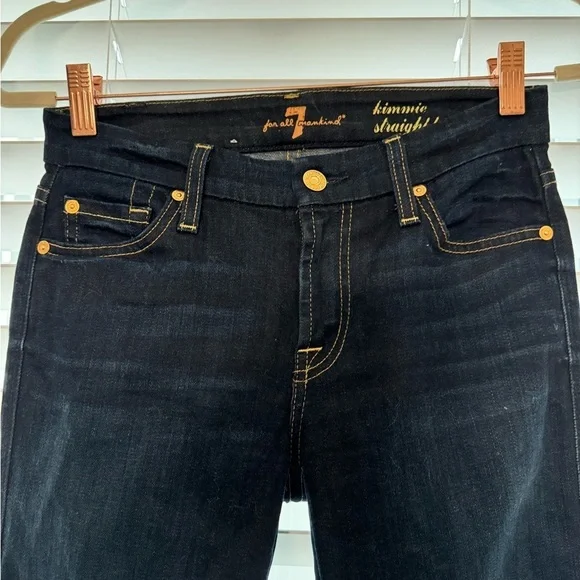 7 For All Mankind Kimmie Straight Leg Mid-rise Jeans Dark Wash Size 25 - Picture 4 of 8